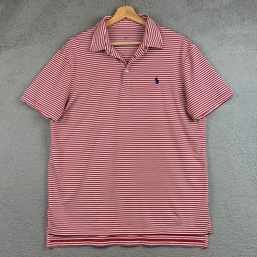Polo Ralph Lauren Mens Red White Striped Performance Golf Polo Shirt Large